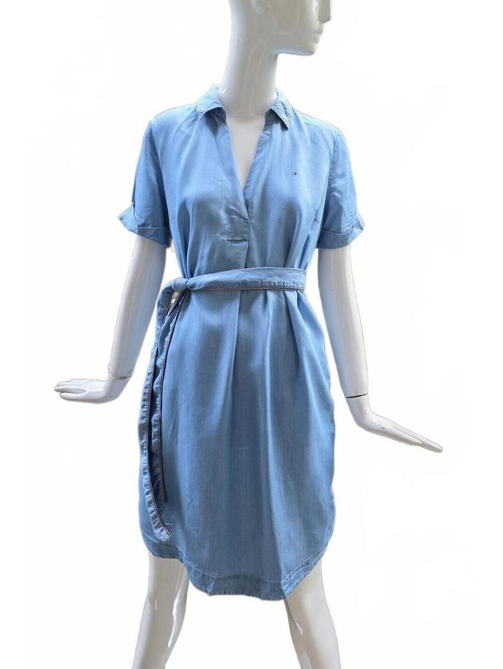 Tommy Hilfiger Minimalist Chambray Shirt Dress Short Sleeve Collared Size Small